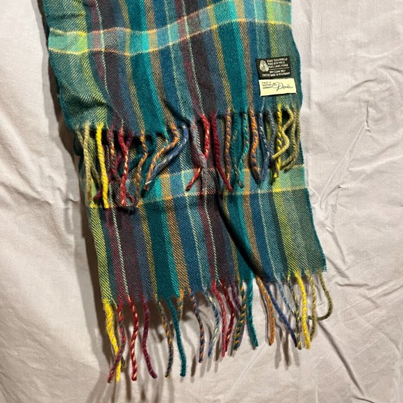 West Germany "The Denver" 100% Wool Turquoise Plaid Scarf 46" long EUC - Picture 5 of 7